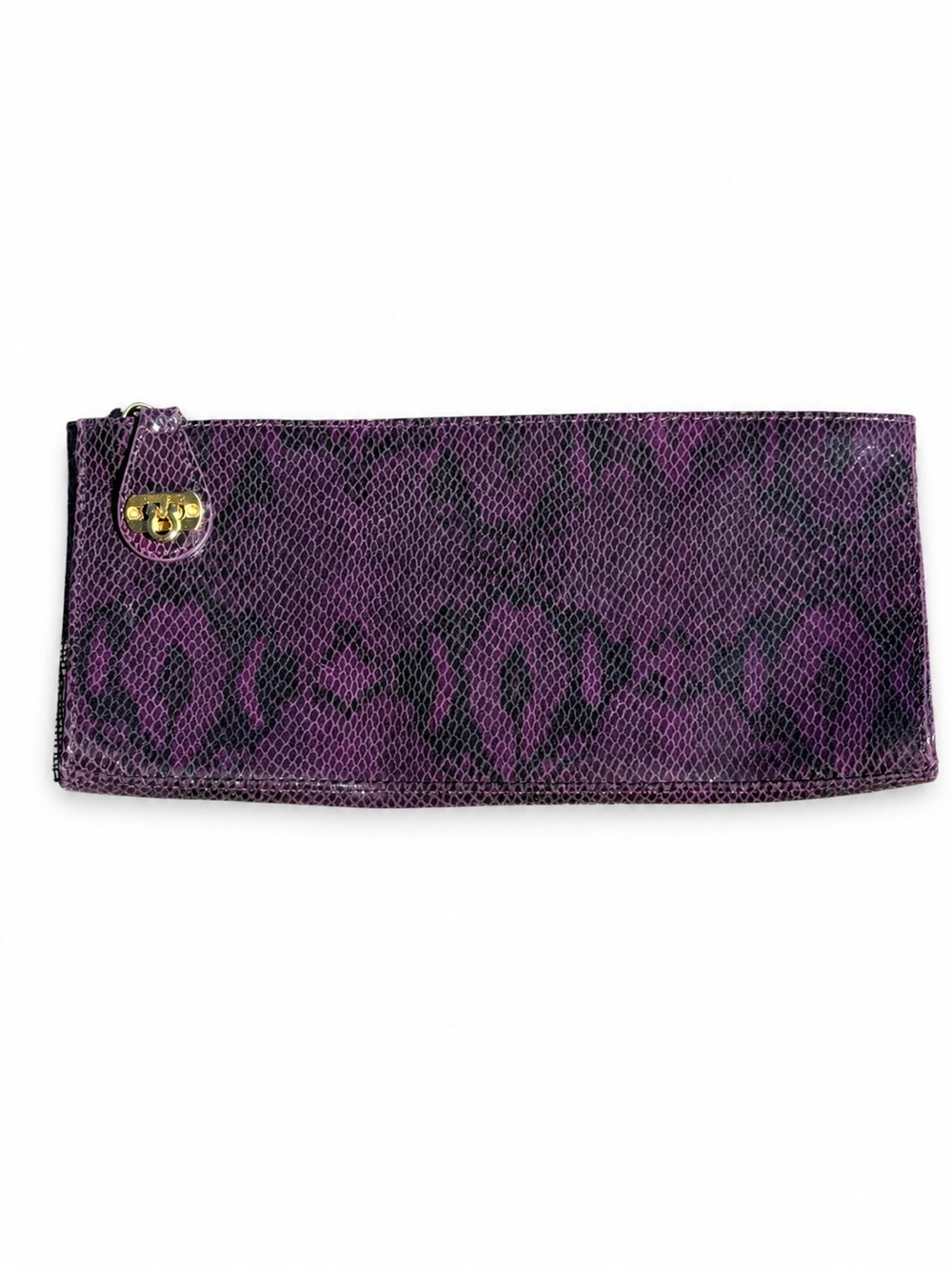 Kate Landry Purple Snakeskin Print Clutch | Floral Lining | Gold Hardware